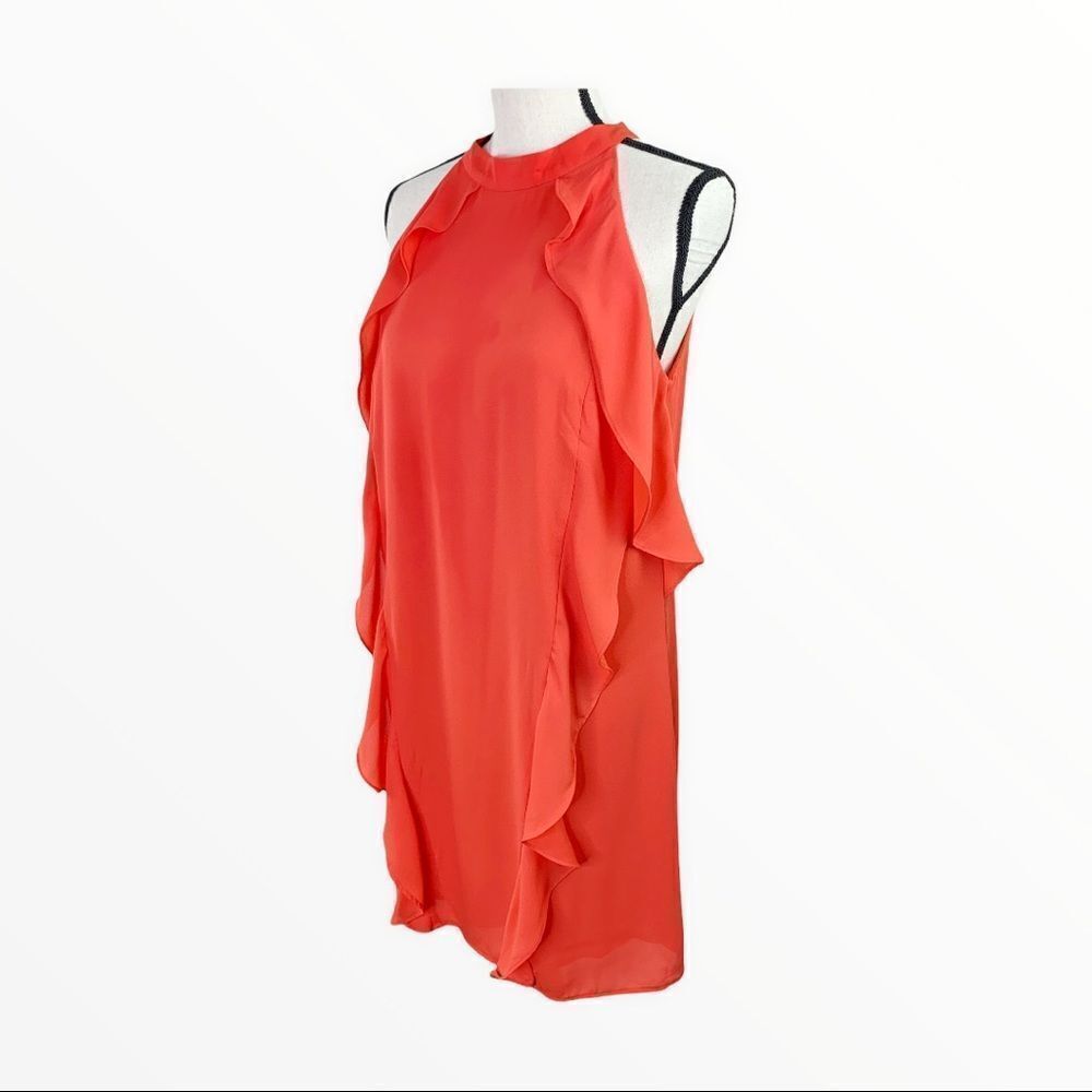NWT Eclair Orange Chiffon Halter-style Sleeveless‎ Waterfall Cocktail Dress Sz M